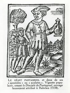 العملاق Pantagruel واثنين من رسله ، من "The Disciple de Pantagruel" بواسطة المدرسة الفرنسية