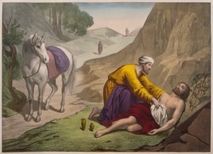 السامري الصالح ، توضيح من التعليم المسيحي Listoire Sainte ، نشره Charles Delagrave ، باريس ، أواخر القرن التاسع عشر بواسطة المدرسة الفرنسية