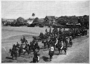 آخر مراجعة للرئيس إتيان فيليسيت سالومون (1820-1888) في بورت أو برنس ، هايتي. بواسطة المدرسة الفرنسية