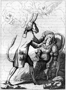 الاصبع السحري ، كلية تشبه الرسوم الكاريكاتورية القديمة عن فرانس أنتون ميسمير (1734-1815) ، الطبيب الألماني ، مؤسس نظرية المغناطيسية الحيوانية أو السيمرية. نقش في "" La Nature. Revue des sciences et de ses applications aux Arts et a بواسطة المدرسة الفرنسية