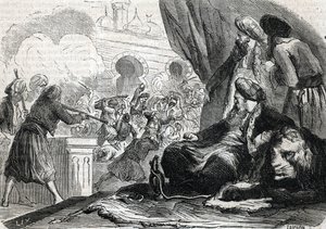 “The massacre of the army of the Janissaries in 1826 by Sultan Mahmoud II, Constantinople” (engraving) 1864 بواسطة المدرسة الفرنسية