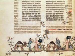 لقاء إليعيزر وريبيكا في البئر ، من كتاب جان دي سي الكتاب المقدس 1355