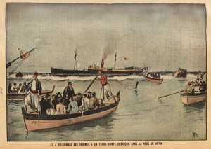 حج الرجال في الأرض المقدسة في يافا (إسرائيل). نقش في "لو بيليرين" 8/09/1901. مجموعة سيلفا. بواسطة المدرسة الفرنسية