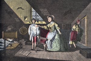 الخياط الورع وقع في الزنا. نقش الملفوف من عام 1768 في "" Lire Et Galanterie "". مجموعة أسبوعية من صور Galantes في اتجاه جون جراند كارتريت. 1903-1904. بواسطة المدرسة الفرنسية