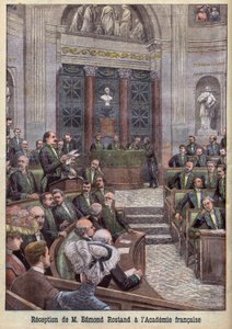 استقبال الشاعر والكاتب المسرحي إدموند روستاند في أكاديمية Francaise في "Le Petit Journal" بواسطة المدرسة الفرنسية