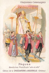 The pope being carried to make his traditional Easter blessing (chromolitho) بواسطة المدرسة الفرنسية