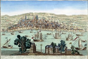 The port and city of Bordeaux - engraving بواسطة المدرسة الفرنسية