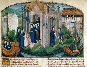 استقبال مبتدئ واستقبال مريض ، من "Le Livre de Vie Active de" Hotel Dieu de Paris "جان هنري ، c.1482 بواسطة المدرسة الفرنسية
