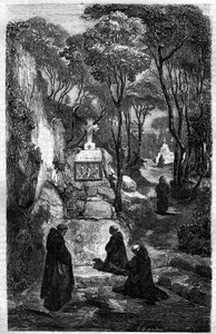 ديني القديس بنوا (القديس بينوا) في الصلاة. نقش في "Histoire des Papes-Rois-Queen and Empereurs عبر القرون" بقلم موريس لاتشاتر بواسطة المدرسة الفرنسية