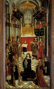 مقدس لويس الثاني عشر (1462-1515) في كاتدرائية ريمس في 27 مايو 1498 رسم على خشب المدرسة الفرنسية في القرن السادس عشر. 1501. خافت. 1،95x0،5 م. باريس ، المتحف الوطني للعصور الوسطى ، Thermes de Cluny بواسطة المدرسة الفرنسية