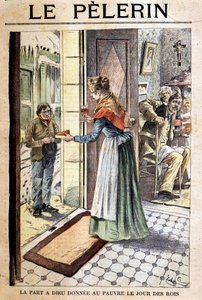 The share of God given to the poor on the day of kings - in “Le Pelerin”, deb. 20th s. (engraving) بواسطة المدرسة الفرنسية