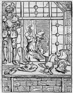 The shop of the armor maker (armor) in the 16th century. In “” The picturesque shop”” 1836 بواسطة المدرسة الفرنسية