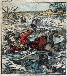غرق ليمويل جاليفر. رسم توضيحي لـ "" رحلات جاليفر "" لجوناثان سويفت (1667-1745). تصوير إبينال أواخر القرن التاسع عشر. بواسطة المدرسة الفرنسية