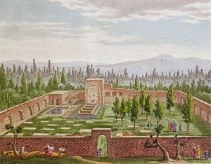 قبر الشاعر الفارسي الكبير حافظ شيرازي (c.1325-c.1388) في شيراز بواسطة المدرسة الفرنسية