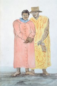 ملوك بورا بورا ، رسم توضيحي من رحلة لويس الأول دوبري ، بواسطة LF Lejeune ، رسم بالألوان المائية بواسطة المدرسة الفرنسية