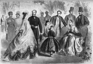 موسم المياه في كيسنجن ، ألمانيا ، عام 1864. من اليسار إلى اليمين: إليزابيث من فيتلسباخ (سيسي) (1837-1898) إمبراطورة النمسا ، ألكسندر الثاني (1818-1881) إمبراطور روسيا لويس الثاني (1845-1886) ) ملك بافيير ، ماريا ألكساندروفنا (ني ماري أو بواسطة المدرسة الفرنسية