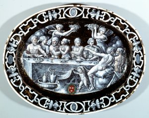 وليمة زفاف Psyche Oval Plat مطلية بالمينا على النحاس من المدرسة الفرنسية. 1560 باريس ، متحف اللوفر بواسطة المدرسة الفرنسية