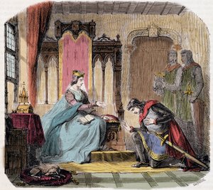Thibault IV of Champagne (1201-1253) (المعروف أيضًا باسم Thibault I of Navarre) ، جاء عند أقدام ملكة قشتالة بلانش لتحذيرها من الخطر الذي قد تهرب منه - في "Paris a travers les cuecles" بقلم دي جينويلاك بواسطة المدرسة الفرنسية