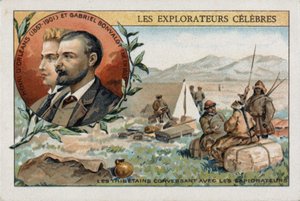 تبتيون تحولوا مع المستكشفين الفرنسيين هنري دورليانز (1867-1901) وغابرييل بونفالوت (1853-1933). الطباعة الحجرية الملونة في القرن التاسع عشر. بواسطة المدرسة الفرنسية