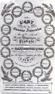 صفحة العنوان لـ LArt de la Cuisine Francaise vol. الثالث بواسطة أنتونين كاريمي ، تم نشره عام 1834 (ورقة مطبوعة) بواسطة المدرسة الفرنسية