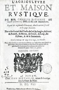 صفحة عنوان LAgriculture et Maison Rustique ، بقلم Charles Estienne ، طبعة نُشرت عام 1641 (الحروف والنقش) بواسطة المدرسة الفرنسية