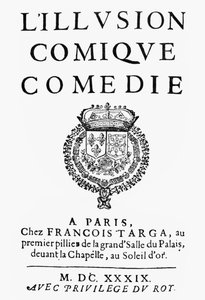 صفحة عنوان LIllusion Comique بقلم بيير كورنيل (1606-84) نشرت في 1639 بواسطة المدرسة الفرنسية