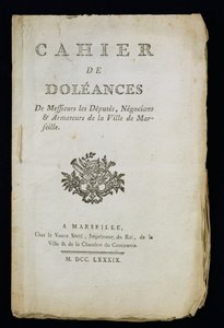 صفحة عنوان كتاب شكاوى نواب مرسيليا وتجارها ومالكيها ، 1789 بواسطة المدرسة الفرنسية