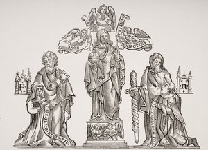 مقبرة زينة تصور نيكولاس فلاميل (c.1330-c.1418) وزوجته بيرنيل ، بعد الزخارف في مقبرة الأبرياء ، باريس ، من Le Moyen Age et La Renaissance by Paul Lacroix (1806-84 بواسطة المدرسة الفرنسية