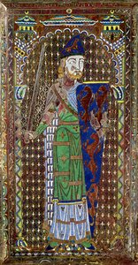 لوحة مقبرة جيفري بلانتاجنيت (1113-51) من كاتدرائية القديس جوليان ، لومان ، c.1151-55 (المينا على النحاس المذهب) (انظر أيضًا 179331) بواسطة المدرسة الفرنسية