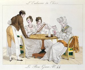 اختيار أكثر من اللازم ، اللوحة 44 من Le Bon Genre ، 1827 بواسطة المدرسة الفرنسية