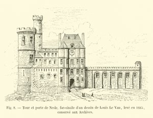 برج وبورت دي نيسل ، فاكس من رسم لوي لو فاو ، أثير في عام 1665 ، محفوظ في الأرشيف بواسطة المدرسة الفرنسية