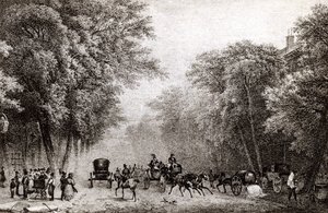 حركة المرور في باريس ، فرنسا ، في القرن التاسع عشر ، حوالي عام 1830 بواسطة المدرسة الفرنسية