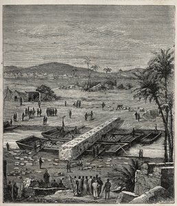 نقل مسلة Ptolemee Philadelph (Ptolemaios Philadelphos) (Ptolemee II) على النيل إلى الإسكندرية - نقش في "" العلوم المتاحة للجميع - الفيزياء والكيمياء الشعبية "بواسطة Alexis Clerc - نهاية القرن التاسع عشر - مجموعة خاصة بواسطة المدرسة الفرنسية