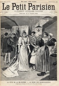 جرب المرحاض في ورشة العمل عشية Mi Careme Fete (Mi-Careme): ملكة التبييض. احدى جريدة "لو بيتي باريزيان" بتاريخ 1893/12/03 (نقش). بواسطة المدرسة الفرنسية