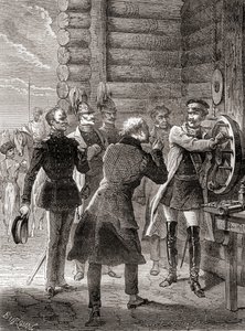 افتتح القيصر نيكولاس الأول خط تلغراف السيمافور بين موسكو ووارسو في عام 1833 ، باستخدام تعديل لنظام إشارات كلود تشاب ، من Les Merveilles de la Science ، تم نشره حوالي عام 1870 (نقش) بواسطة المدرسة الفرنسية