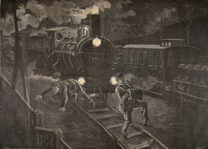 أصيب رجلان برسم قطار من لو بيتيت جورنال: Supplement illustre ، 1898 بواسطة المدرسة الفرنسية