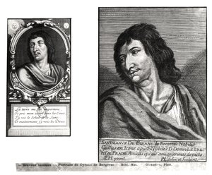 صورتان من Savinien Cyrano de Bergerac (1619-55) ، على اليمين بعد زاكاري هاينس (1611-69) بواسطة المدرسة الفرنسية