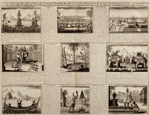 مناظر مختلفة لـ Siam و Ayutthaya ، من Du Royaume de Siam بواسطة Simon de la Loubere ، نُشر عام 1688 بواسطة المدرسة الفرنسية
