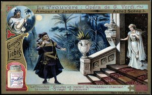 فيردي Trouvère: الفصل الأول الشوري. 3 - الطباعة الحجرية الملونة ليبيغ، حوالي عام 1900 بواسطة المدرسة الفرنسية