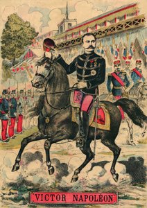 فيكتور نابليون (1862-1926) على رأس أنصار بونابرت، آخر ورثة نابليون الأول الذي اضطر إلى الذهاب إلى المنفى بعد قانون أقرته الجمهورية الثالثة عام 1886. نقش، في "لوفيغارو، ملحق"، في 30/03/1889، باريس. كول. سيلفا. بواسطة المدرسة الفرنسية