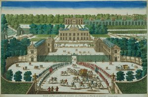 منظر ومنظور مدخل قصر مارلي ، نقش عليه أنطوان أفلين (1691-1743) بواسطة المدرسة الفرنسية
