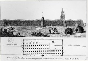 منظر وخطة المسجد الكبير في تمبكتو ، من Journal dun voyage a Tombouctou بقلم رينيه كايلي (1799-1838) ، 1830 بواسطة المدرسة الفرنسية