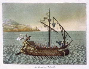منظر لـ Corvus ، Naval Crane ، مستخدم بواسطة G. Duillus ، 1796 بواسطة المدرسة الفرنسية