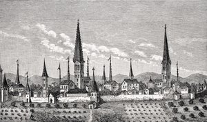 منظر لدورتموند ، بعد نقش نحاسي في "Theatrum Geographicum" بقلم بيرتيوس ، من "Le Moyen Age et la Renaissance" بواسطة Paul Lacroix (1806-84) نشر عام 1847 بواسطة المدرسة الفرنسية
