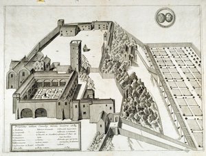 View of the Benedictine Abbey of Saint Pierre de Montmajour (or Mont Majour), founded in 948, Arles, France (engraving) بواسطة المدرسة الفرنسية