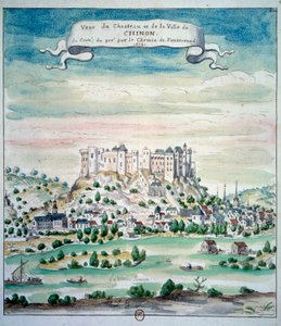 View of the Chateau de Chinon Watercolour from the French school. 1699 Paris, B.N. بواسطة المدرسة الفرنسية