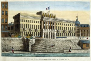 منظر لـ Hotel des Monnins مأخوذ من Pont Neuf - نقش ، بداية القرن التاسع عشر بواسطة المدرسة الفرنسية