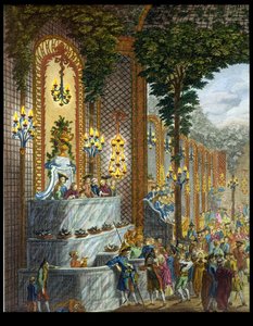 منظر داخلي في إحدى غرف Place de Louis le Grand ، منظر لمدخل الصالون (تفاصيل 101860) (نقش ملون) بواسطة المدرسة الفرنسية