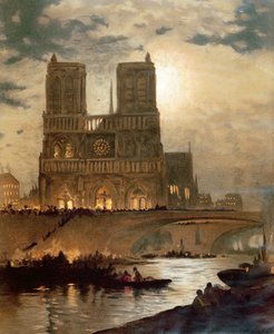 منظر للواجهة الغربية لكاتدرائية نوتردام ، باريس ، c.1840 بواسطة المدرسة الفرنسية