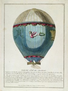 منظر للبالون استخدمه فرانسوا Pilatre de Rozier (1754-85) في فرساي في 23 يونيو 1784 بواسطة المدرسة الفرنسية